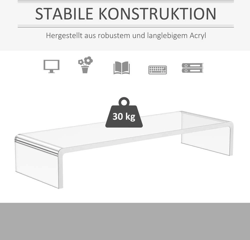 HOMCOM ergonominis monitoriaus stovas, akrilinis ekrano stovas nešiojamam kompiuteriui, kompiuteriui, nešiojamajam įrenginiui, skaidrus, 53x19x9 cm