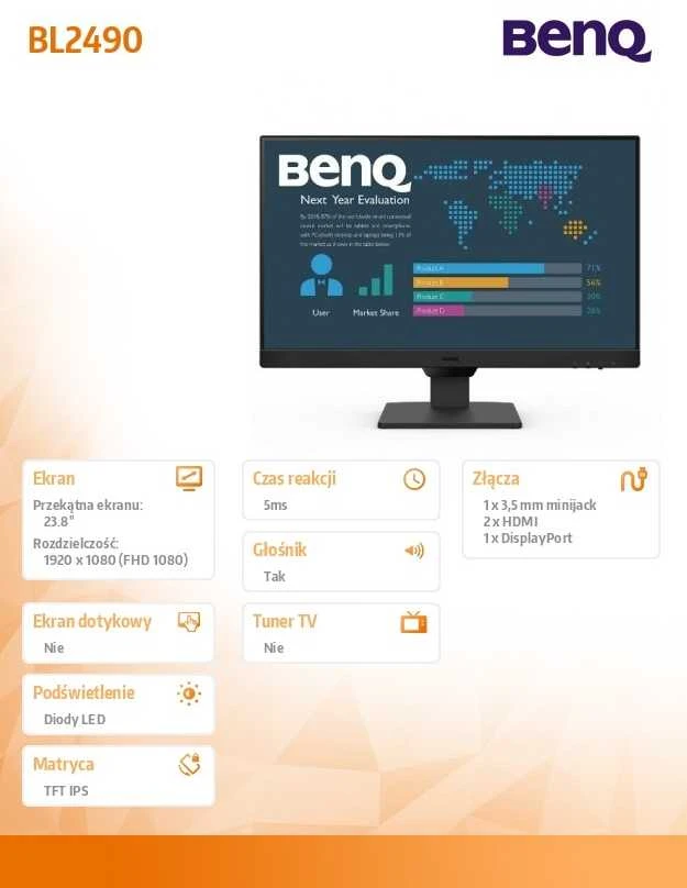 Monitorius BENQ BL2490 23,8 colio FHD IPS 250cd/m2 5ms 100Hz HDMIx2 DP garsiakalbiai