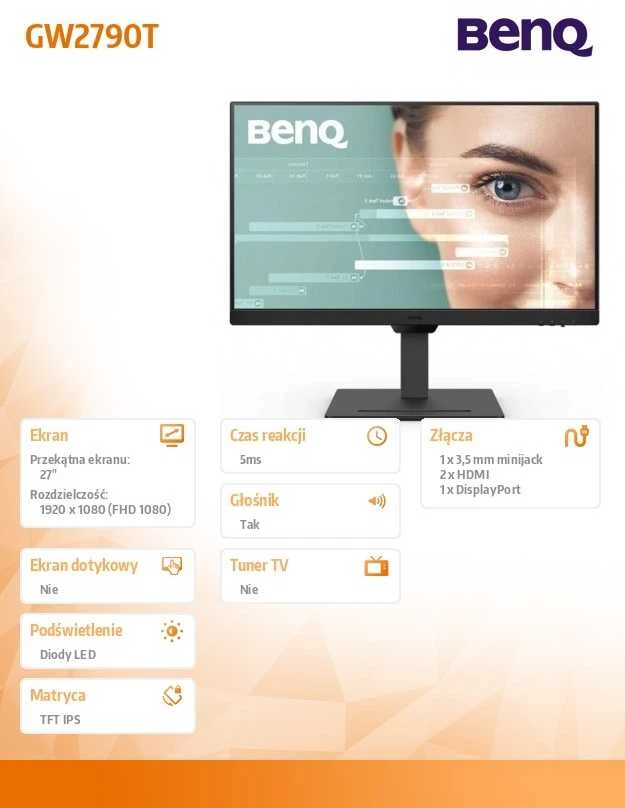Monitorius Benq | GW2790T | 27 " | IPS | 16:9 | 100 Hz | 5 ms | 250 cd/m² | HDMI jungtys quantity 2 | Juodas