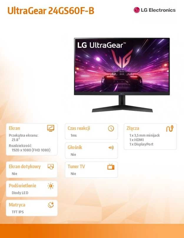 LCD monitorius|LG|24GS60F-B|24"|Žaidimai|Panel IPS|1920x1080|16:9|Matinis|1 ms|Pakreiptas|Spalva Juodas|24GS60F-B (Ekspozicinė prekė)