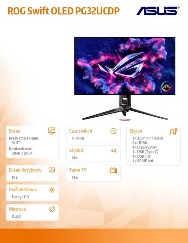 Monitorius žaidimams ASUS ROG Swift OLED PG32UCDP 32", 4K 240 Hz