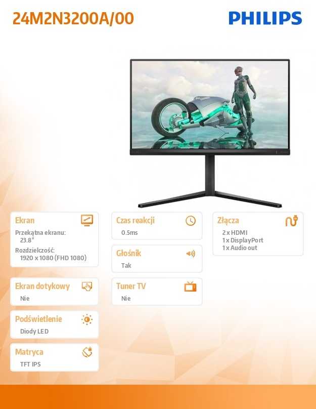 Žaidimų monitorius Philips Evnia 24M2N3200A/00, 23.8", IPS, 1920 x 1080, 180 Hz, 1 ms