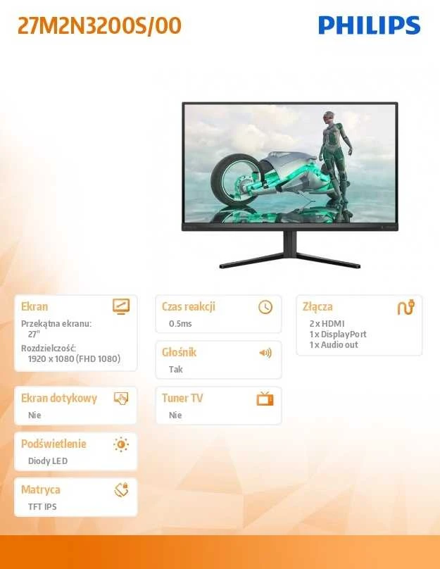 Monitorius Philips Evnia 27M2N3200S/00, 27", 1920 x 1080, 180 Hz, 1 ms,  300 cd/m²