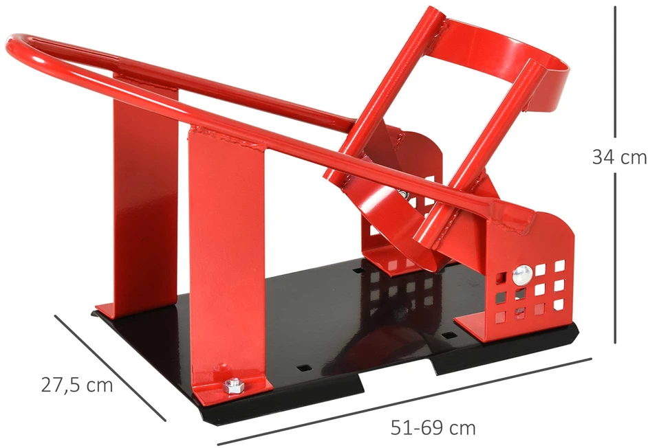 Motociklo priekinio rato stovas, 12 padėčių, iki 450 kg, juodos ir raudonos spalvos, 27,5 × 51–69 × 34 cm