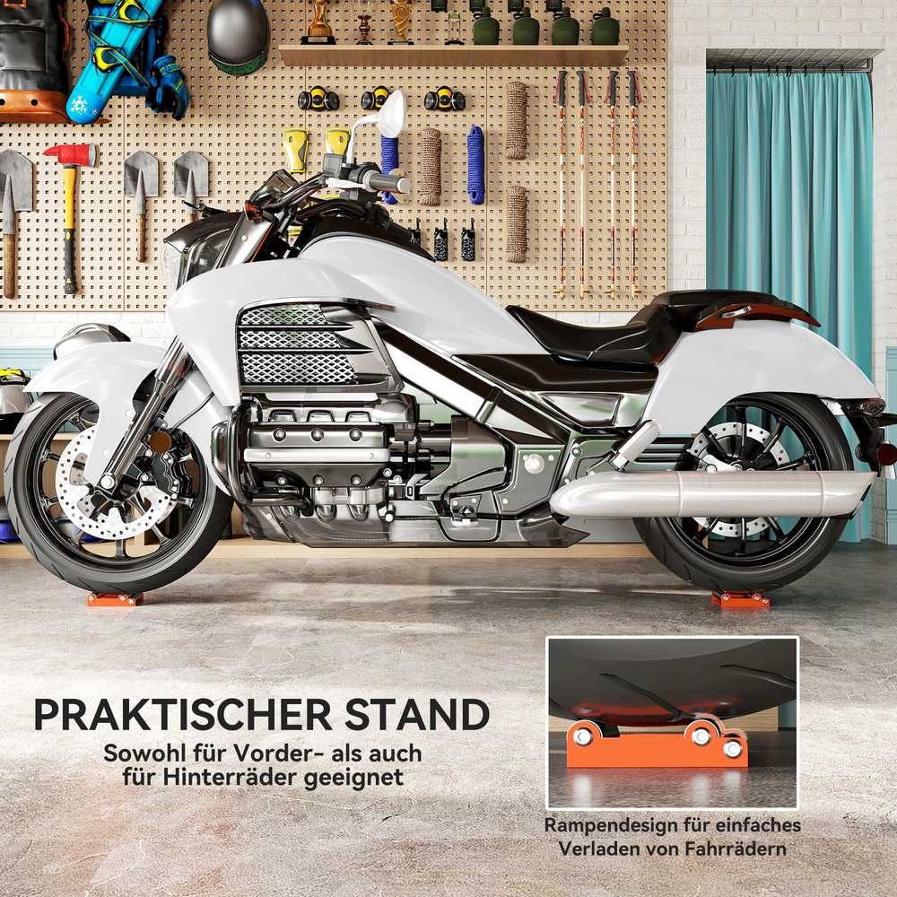 HOMCOM motociklo ratų remonto stovas, ratų sukimo įrankis, oranžinis, iki 180 mm pločio padangoms