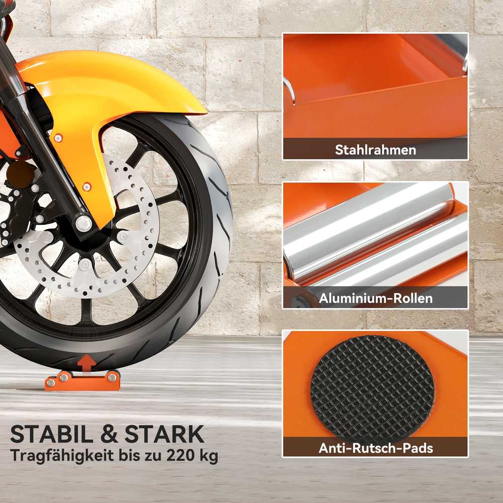 HOMCOM motociklo ratų remonto stovas, ratų sukimo įrankis, oranžinis, iki 180 mm pločio padangoms