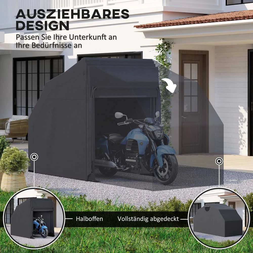 „Outsunny“ sulankstomas lauko motociklų uždangalas su langeliu, vandeniui atsparus „Oxford“ audinio garažas 2 motociklams ar motoroleriams, 345 cm x 135 cm x 191 cm, juodas