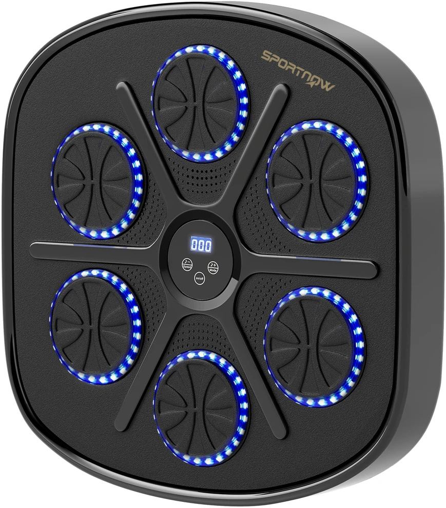 SPORTNOW Music Boxing Machine, elektroninis "Bluetooth" bokso treniruoklis su LED lemputėmis, muzika, sieninis bokso taikinys suaugusiesiems, pratimai namuose, juodas