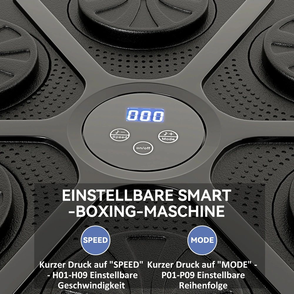 SPORTNOW Music Boxing Machine, elektroninis "Bluetooth" bokso treniruoklis su LED lemputėmis, muzika, sieninis bokso taikinys suaugusiesiems, pratimai namuose, juodas