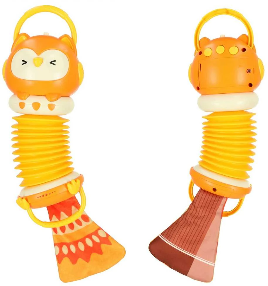 Vaikiškas muzikinis akordeonas Oranžinė pelėda, 33 cm