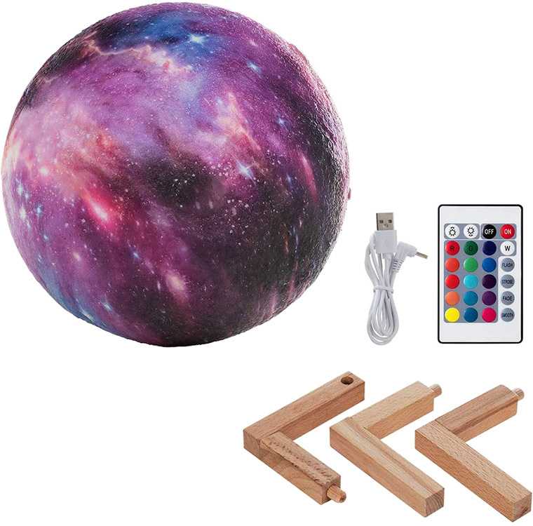 Naktinė lempa 3D mėnulis su RGB apšvietimu ir pulteliu, 15 cm