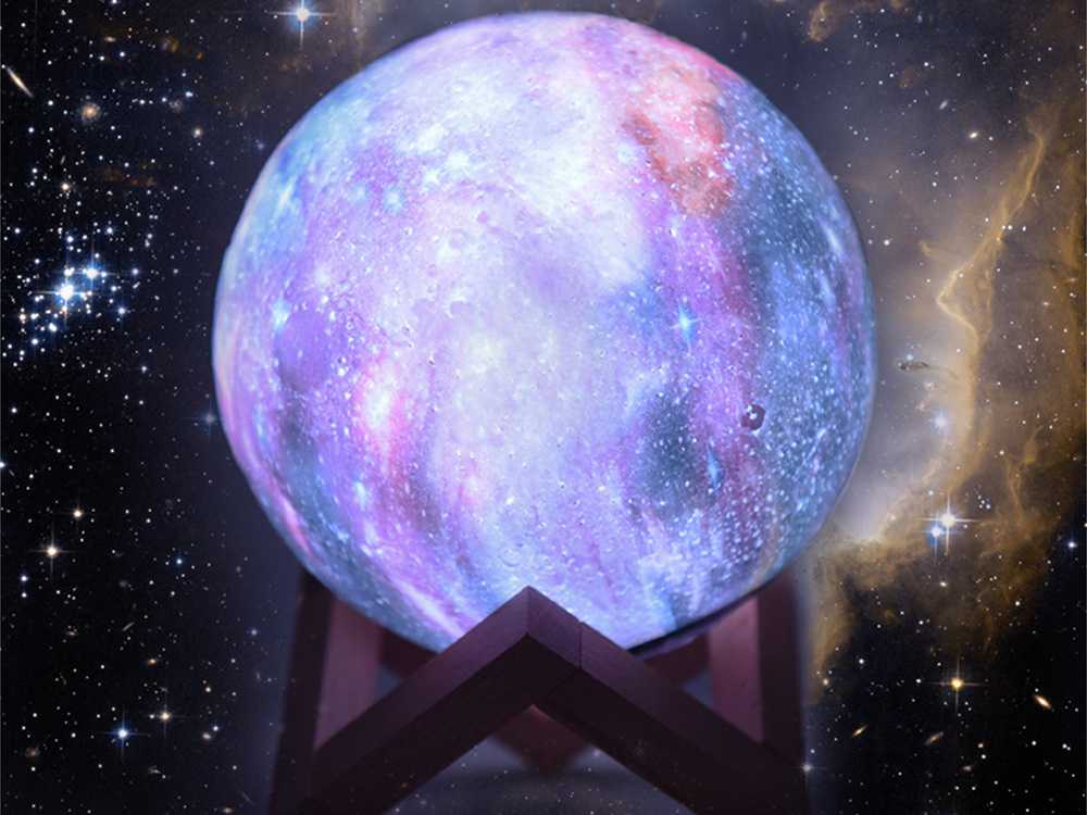 Naktinė lempa 3D mėnulis su RGB apšvietimu ir pulteliu, 15 cm