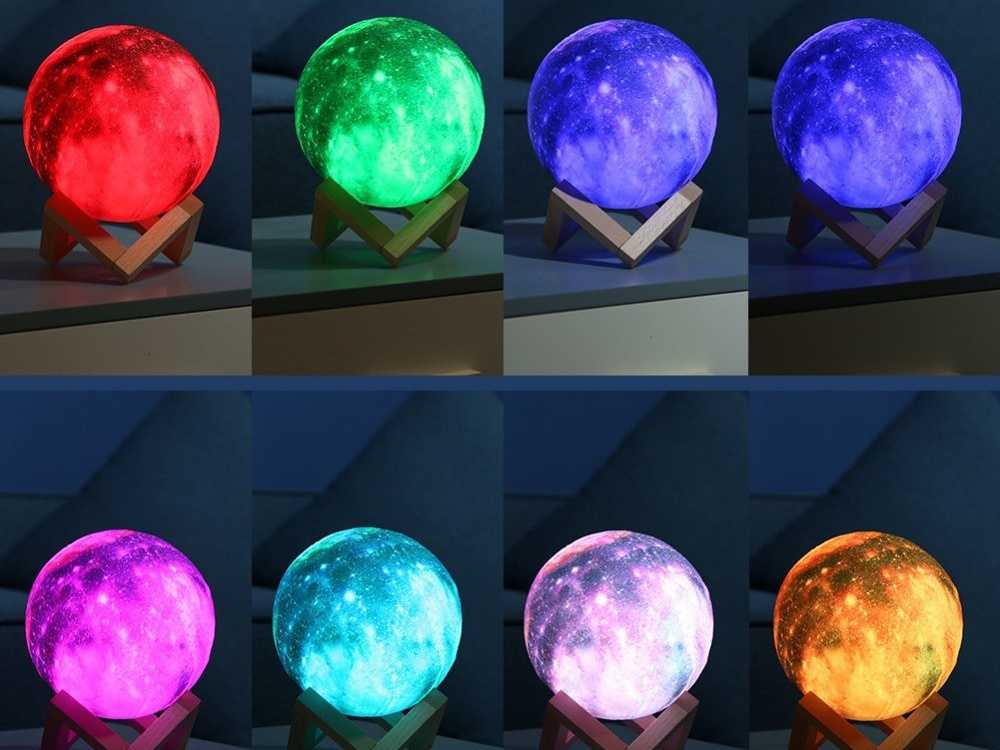 Naktinė lempa 3D mėnulis su RGB apšvietimu ir pulteliu, 15 cm