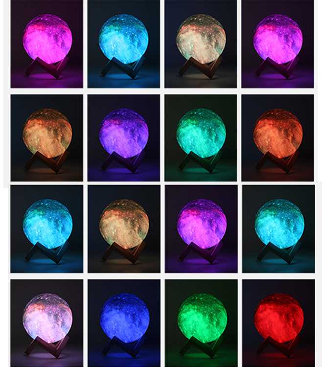 Naktinė lempa 3D mėnulis su RGB apšvietimu ir pulteliu, 15 cm