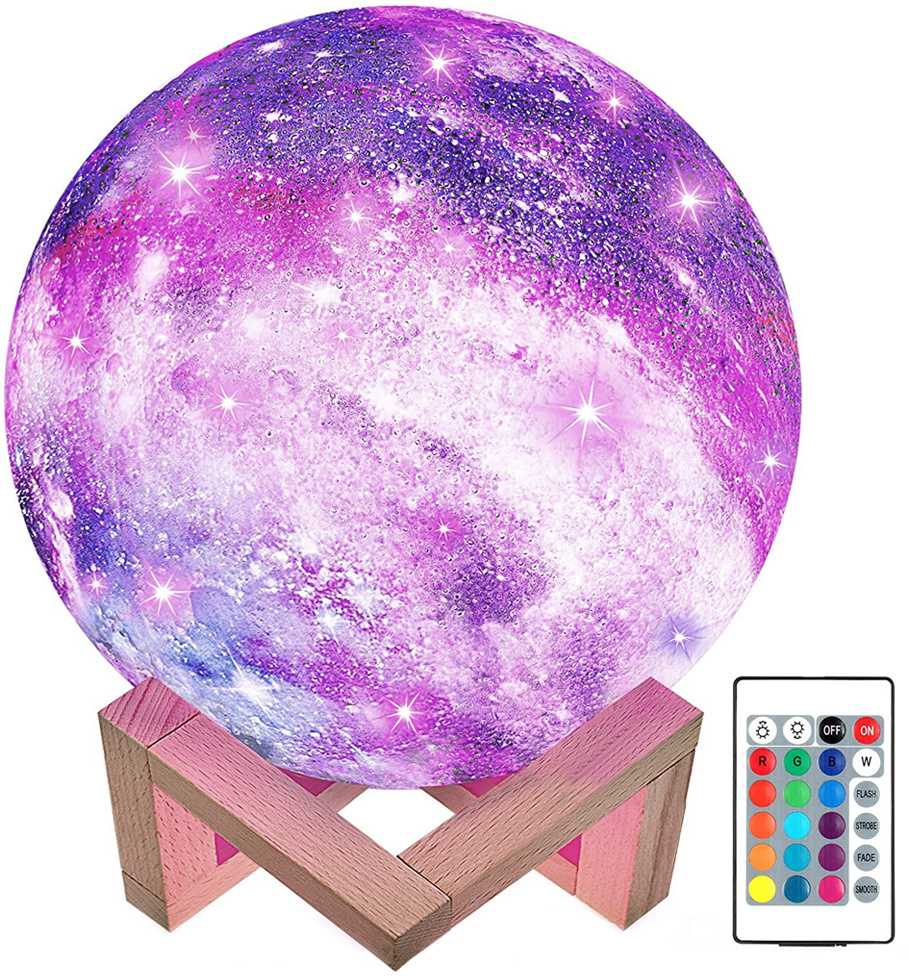 Naktinė lempa 3D mėnulis su RGB apšvietimu ir pulteliu, 15 cm