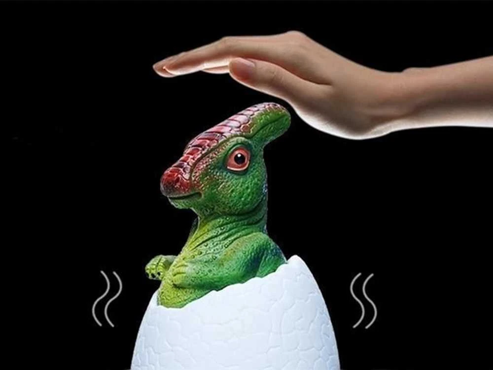 Naktinė lempa dinozauras, RGB LED, su medine pagrindu
