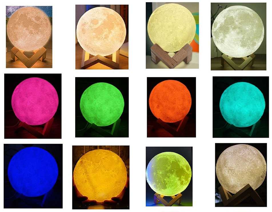 Naktinė lempa mėnulis 3D RGB su USB įkrovimu