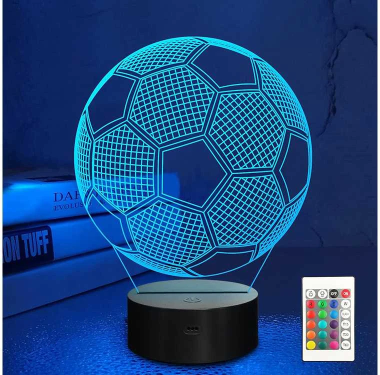 Naktinė lempa su 3D futbolo kamuoliu, 16 spalvų, nuotolinis valdymas