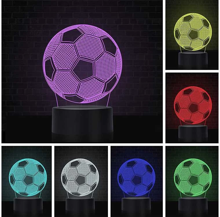 Naktinė lempa su 3D futbolo kamuoliu, 16 spalvų, nuotolinis valdymas
