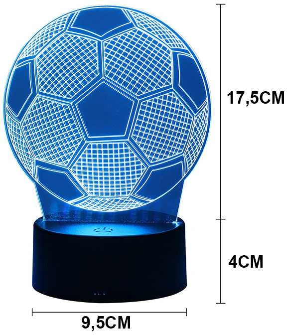 Naktinė lempa su 3D futbolo kamuoliu, 16 spalvų, nuotolinis valdymas