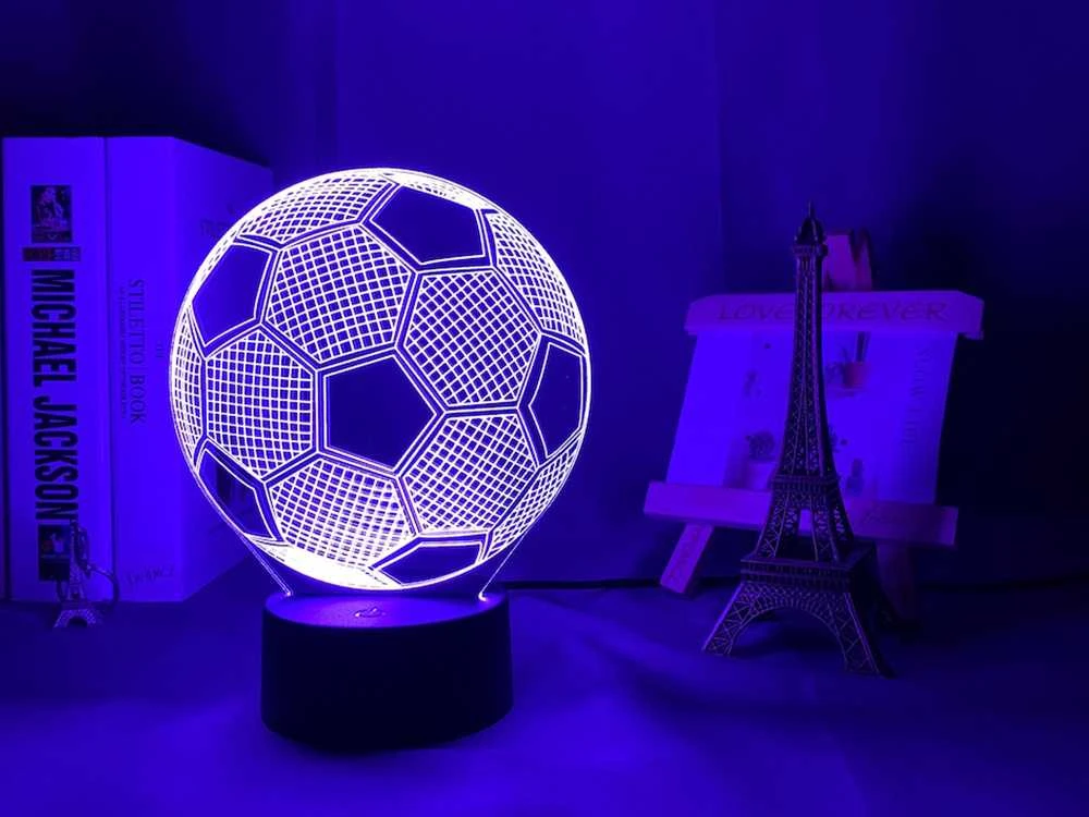 Naktinė lempa su 3D futbolo kamuoliu, 16 spalvų, nuotolinis valdymas