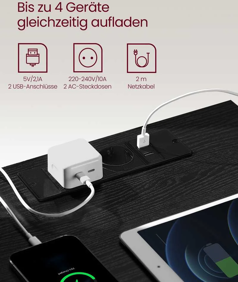 Songmics Naktinis staliukas 2 vnt. su 2 USB jungtimis, juodas