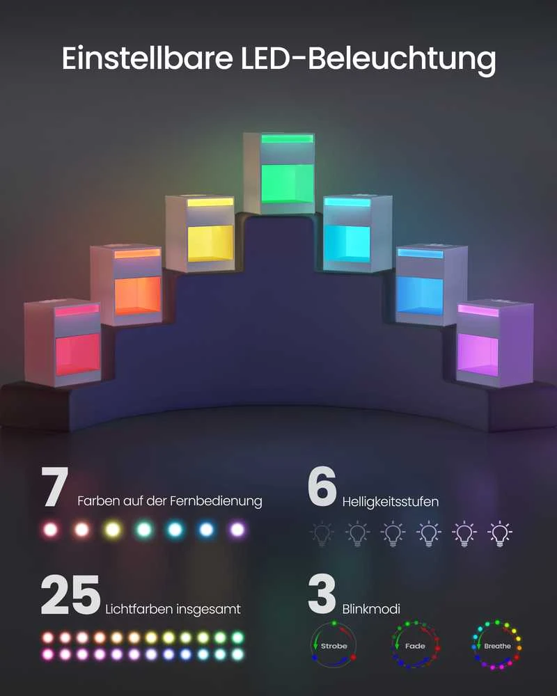 Songmics Vasagle Naktinė spintelė su LED apšvietimu modernus debesų baltos spalvos