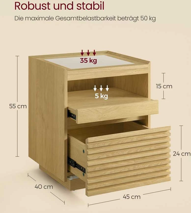 Songmics Vasagle Naktinė spintelė su LED apšvietimu ir ištraukiama lentyna