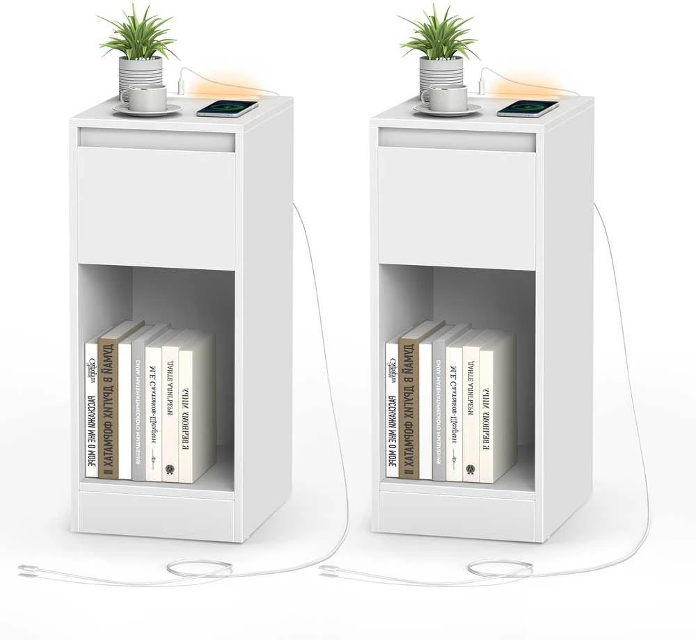 Songmics Naktinis staliukas su LED apšvietimu ir USB jungtimis