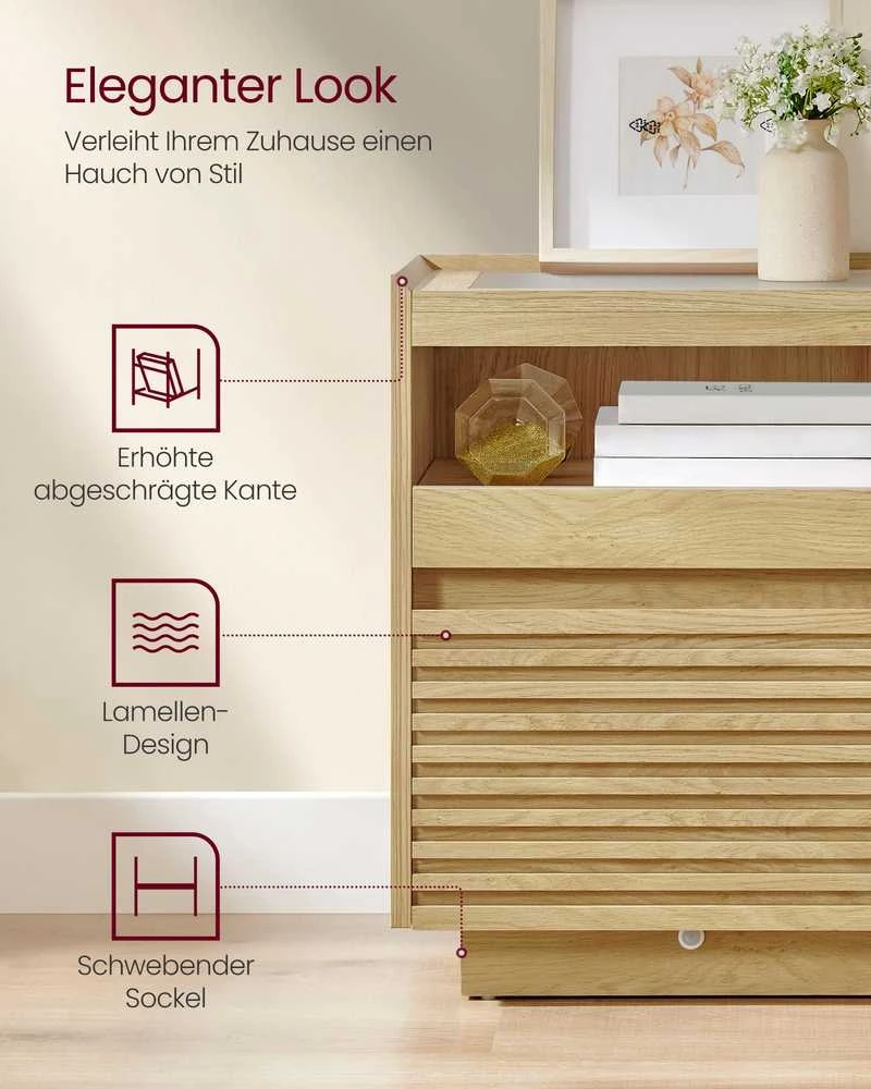 Songmics Vasagle Naktinė spintelė su LED apšvietimu ir ištraukiama lentyna