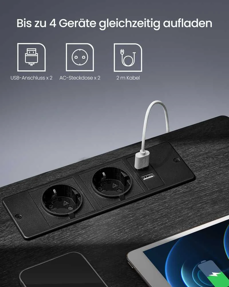 Songmics Vasagle Naktinė spintelė su moderniu uosio juodumo LED apšvietimu
