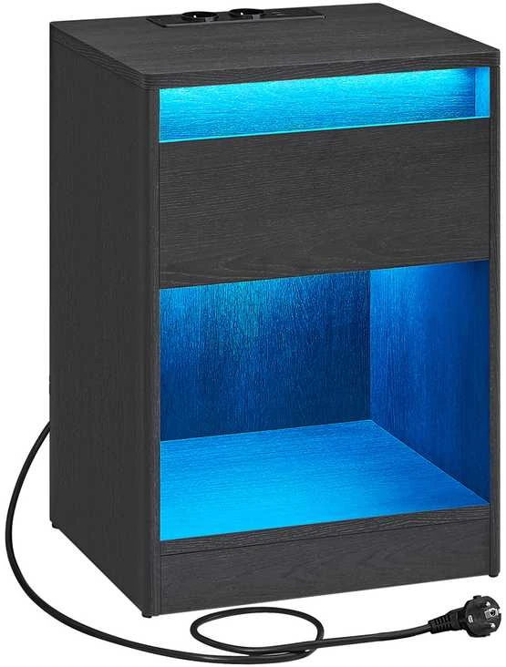 Songmics Vasagle Naktinė spintelė su moderniu uosio juodumo LED apšvietimu