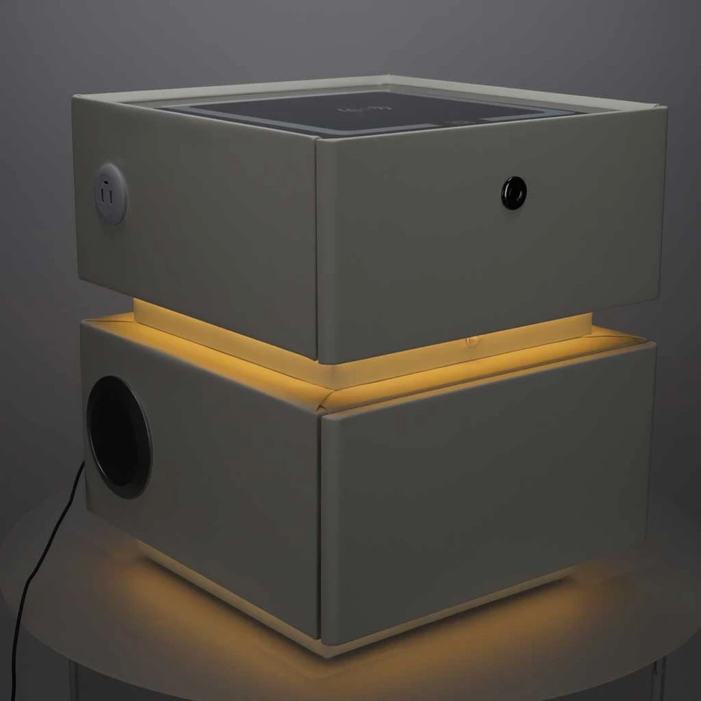 Naktinis staliukas su pirštų atspaudų spyna ir LED apšvietimu, ekru, 47,5 x 41 x 40,2 cm
