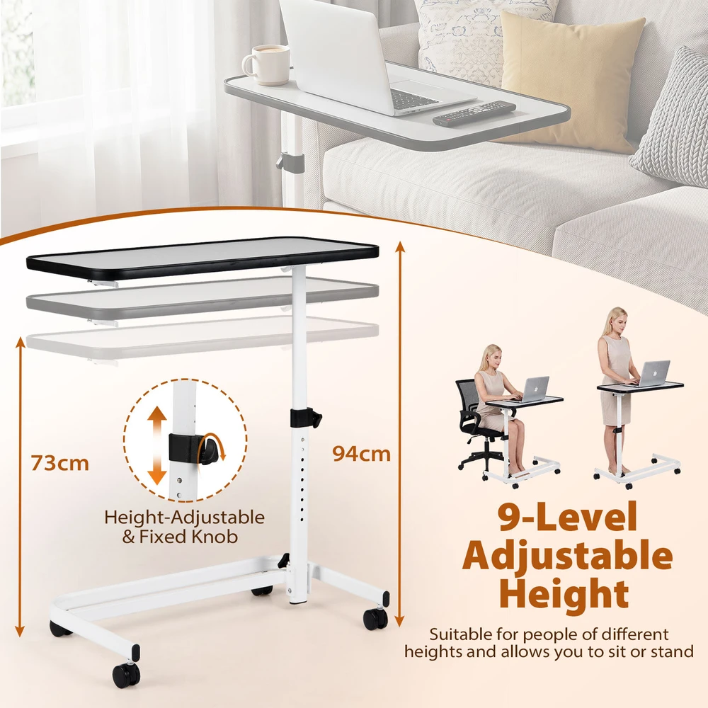 Naktinis staliukas su reguliuojamu aukščiu ir pakreipiamu stalviršiu, baltas, 80 × 39,2 × 73–93 cm