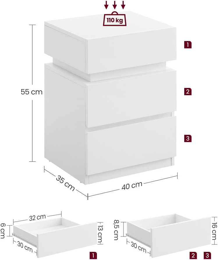 Songmics Vasagle Naktinė spintelė su LED apšvietimu