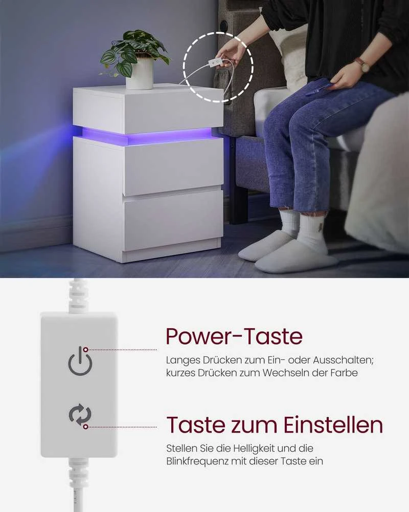 Songmics Vasagle Naktinė spintelė su LED apšvietimu