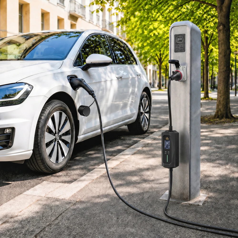 Nešiojamas elektromobilių įkroviklis 11 kW, Type 2, juodas, 23 × 9,5 × 5,5 cm