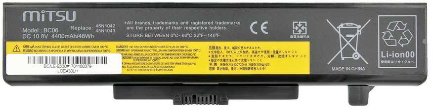 Nešiojamo kompiuterio akumuliatorius MITSU BATTERY BC/LE-E530 (LENOVO 4400 MAH 48 WH)