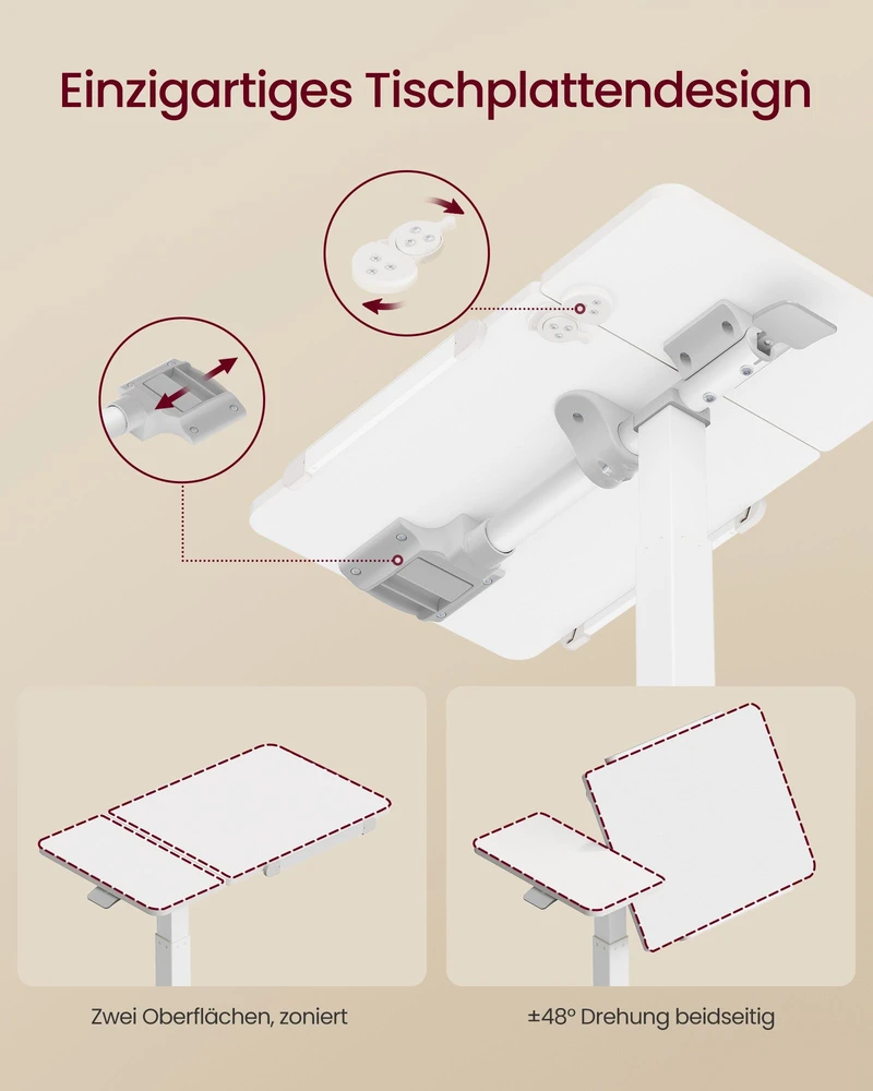 Songmics Nešiojamojo kompiuterio stalas su ratukais ir reguliuojamu aukščiu, baltas, 70 × 40 × 68–102,5 cm