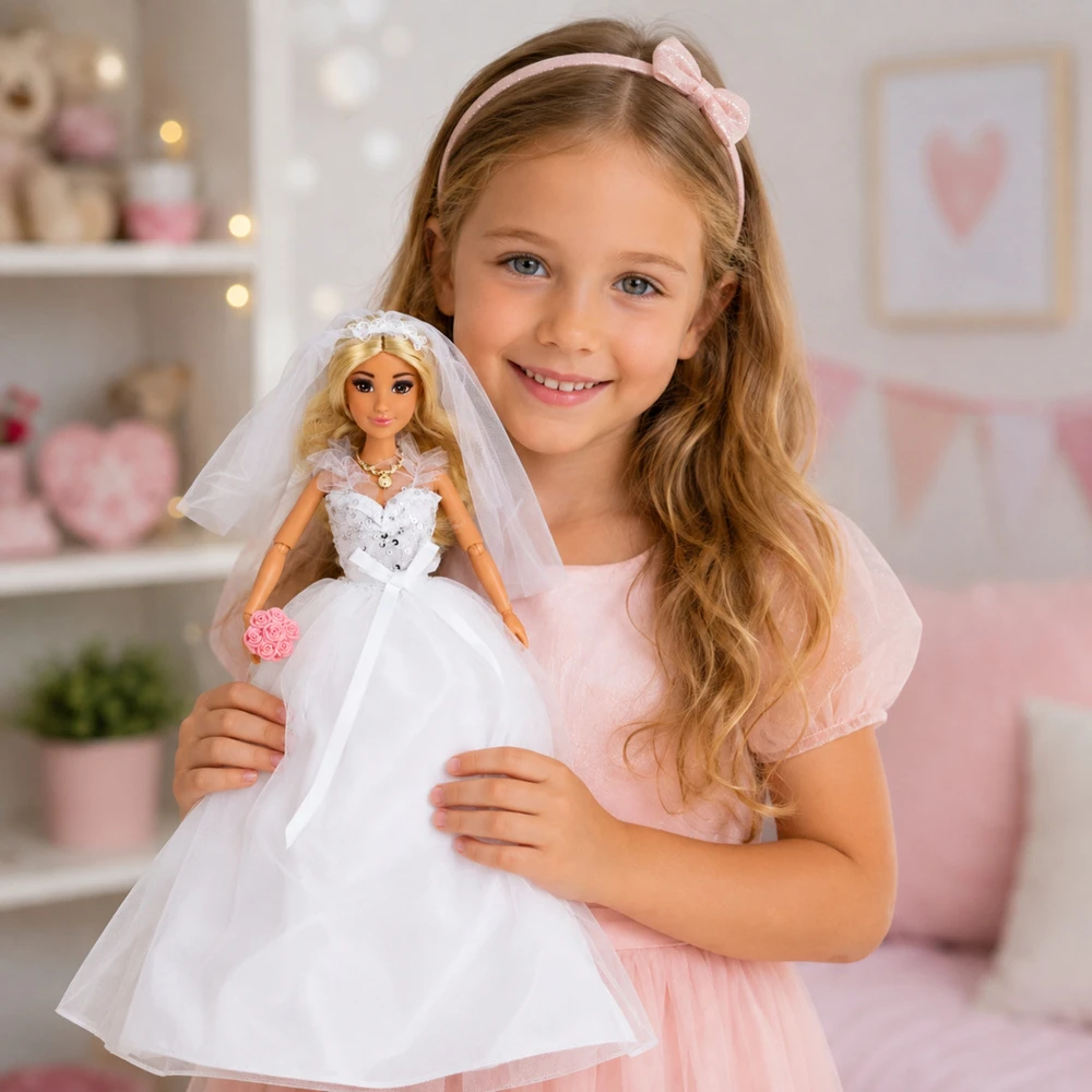 Lean Toys Nuotakos lėlė su vestuvine suknele ir aksesuarais, balta, 30 cm