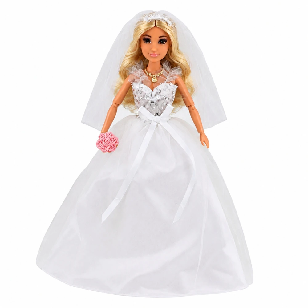 Lean Toys Nuotakos lėlė su vestuvine suknele ir aksesuarais, balta, 30 cm