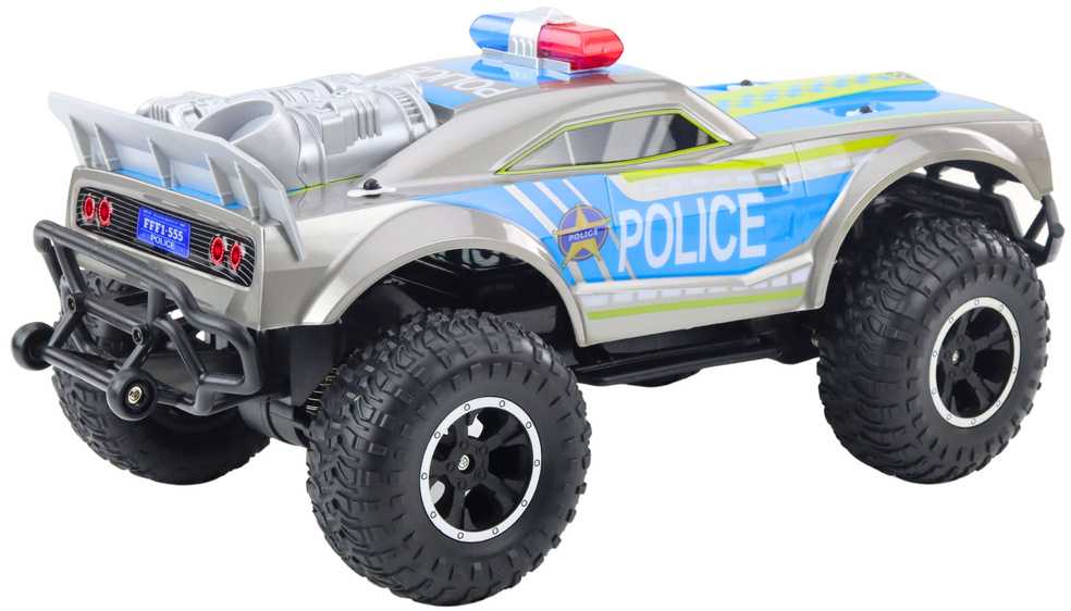 Lean Toys Nuotoliniu būdu valdomas policijos automobilis 1:8 su 2.4G pultu