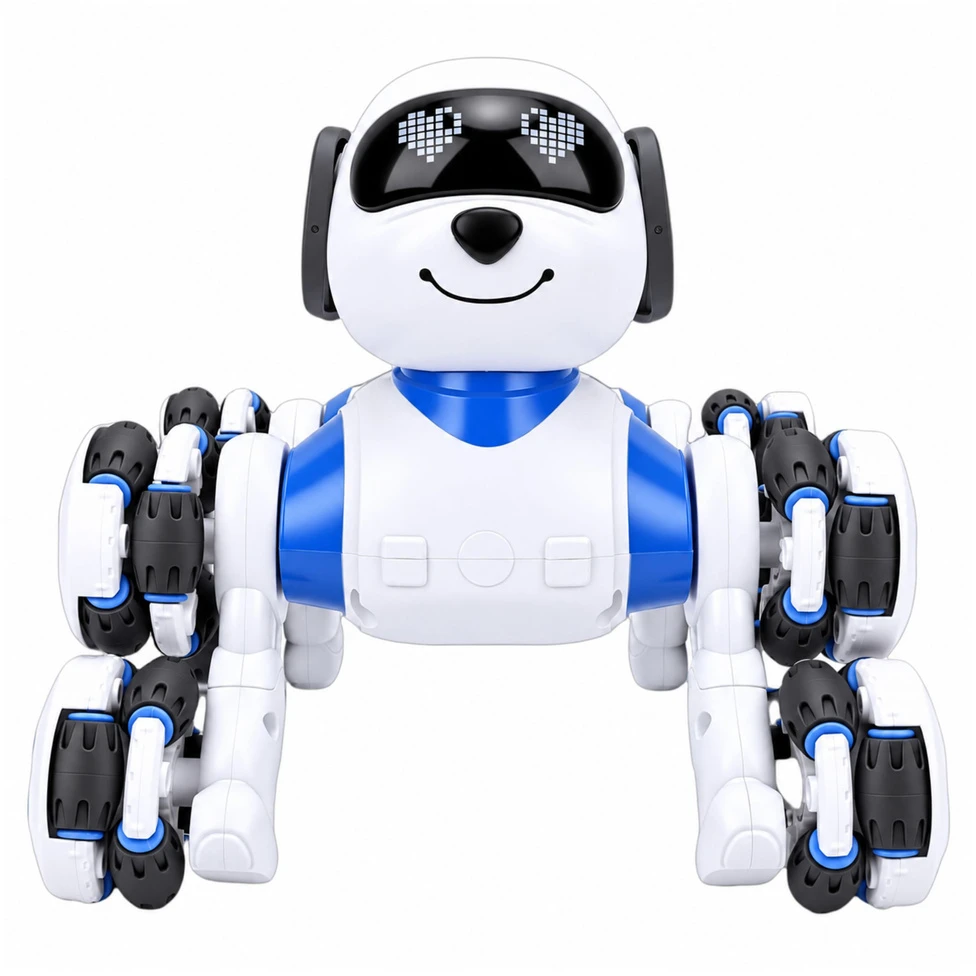 Lean Toys Nuotoliniu būdu valdomas robotas šuo, 8 ratų pavara, baltas ir mėlynas, 18 x 18 x 18 cm
