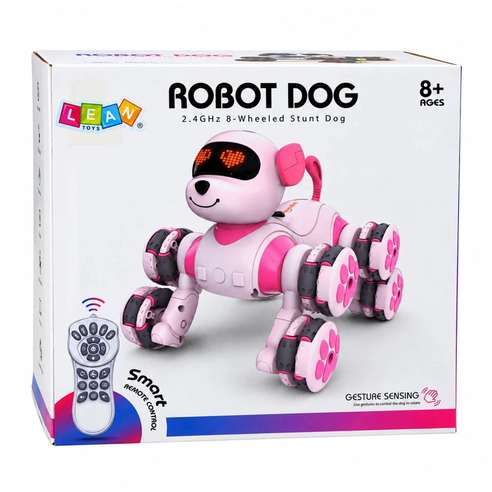 Lean Toys Nuotoliniu būdu valdomas robotas šuo, 8 ratų pavara, baltas ir mėlynas, 18 x 18 x 18 cm