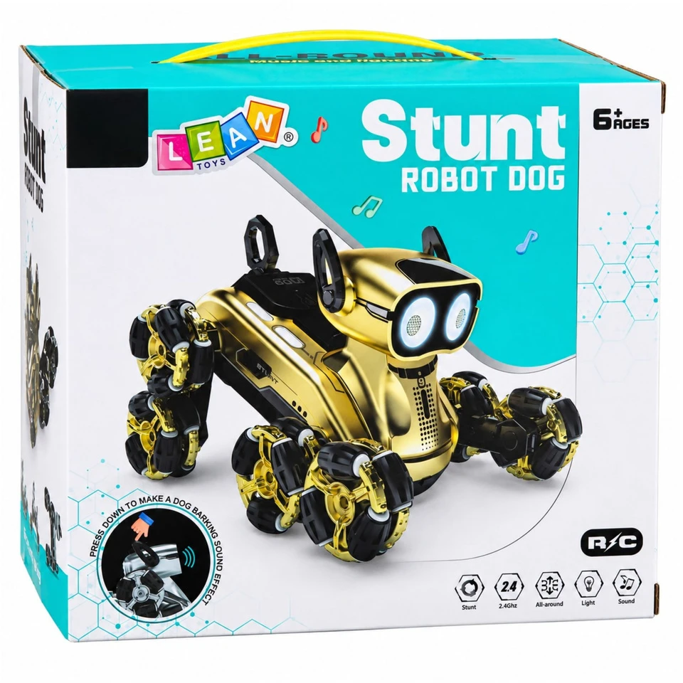 Lean Toys Nuotoliniu būdu valdomas robotas šuo su 8 ratais ir šviesos bei garso efektais, sidabrinis, 22,5 × 12,5 × 16 cm
