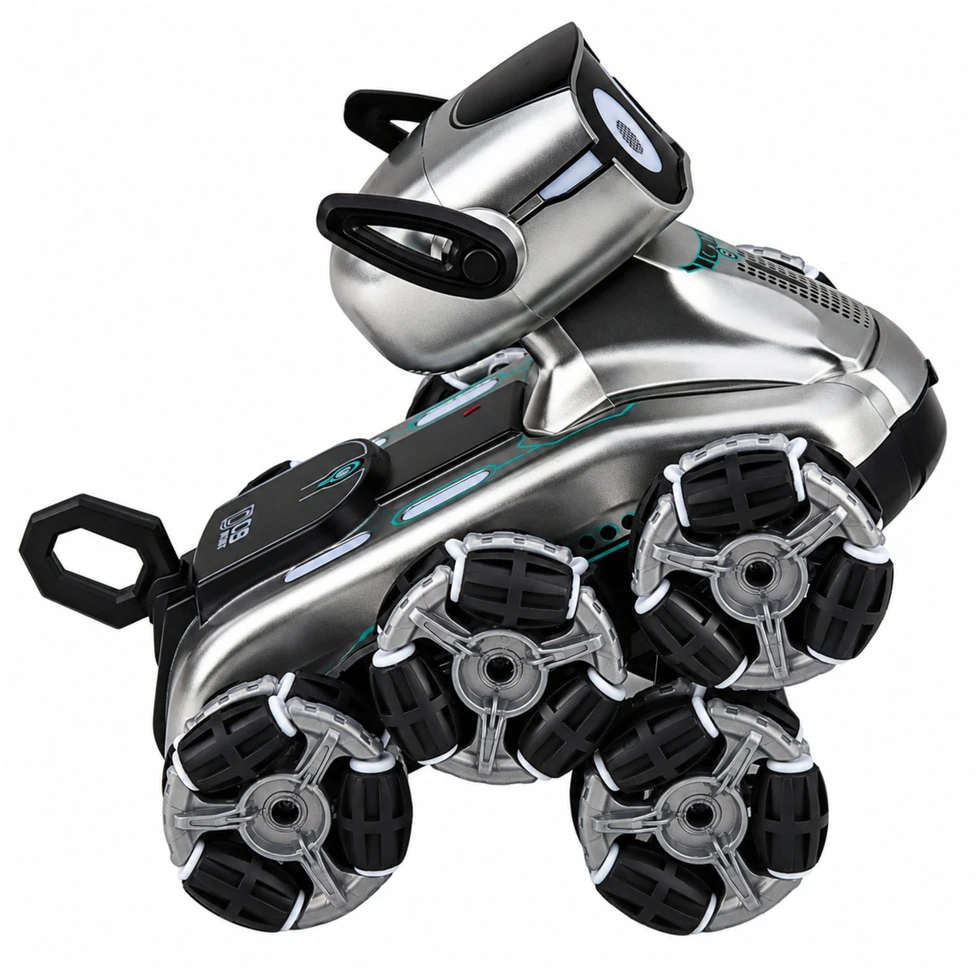 Lean Toys Nuotoliniu būdu valdomas robotas šuo su 8 ratais ir šviesos bei garso efektais, sidabrinis, 22,5 × 12,5 × 16 cm
