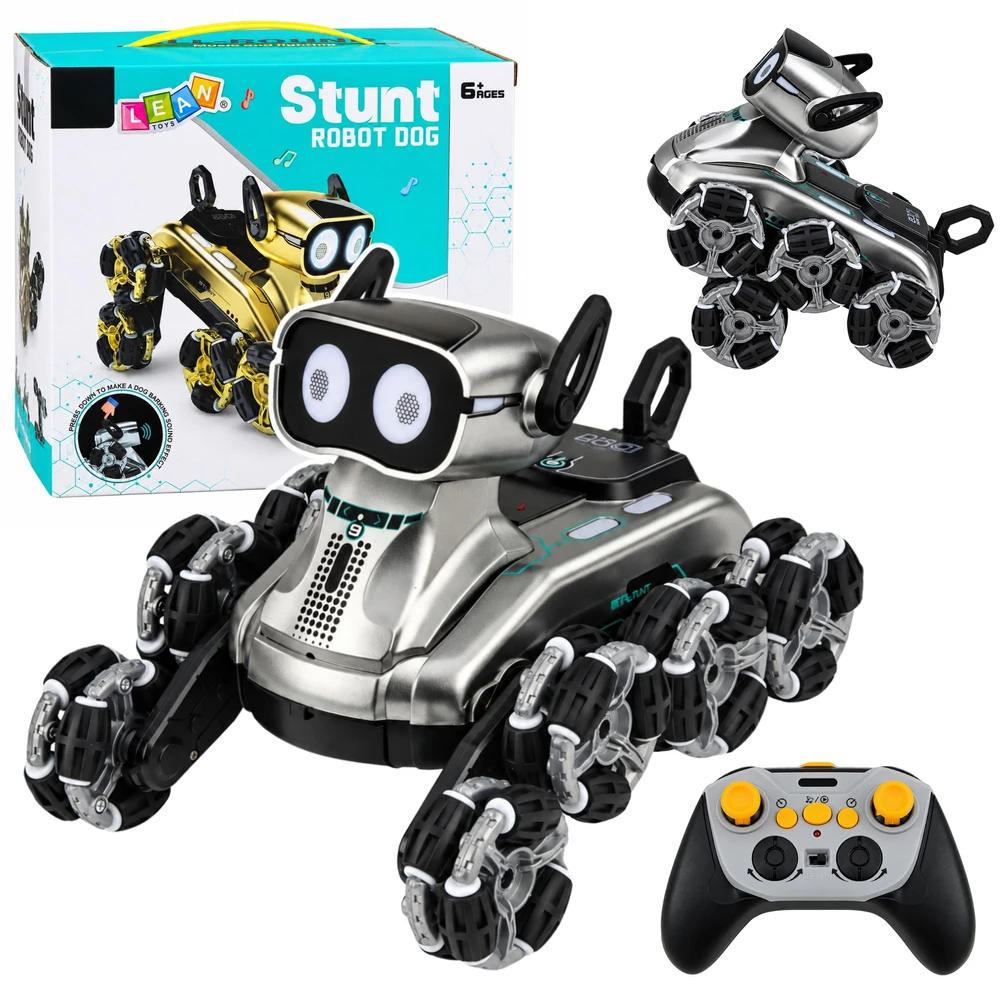 Lean Toys Nuotoliniu būdu valdomas robotas šuo su 8 ratais ir šviesos bei garso efektais, sidabrinis, 22,5 × 12,5 × 16 cm