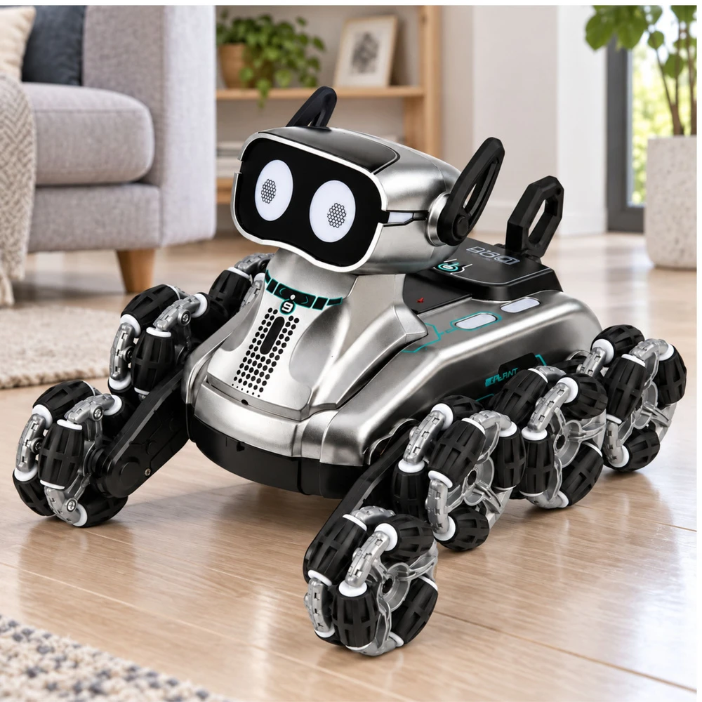 Lean Toys Nuotoliniu būdu valdomas robotas šuo su 8 ratais ir šviesos bei garso efektais, sidabrinis, 22,5 × 12,5 × 16 cm