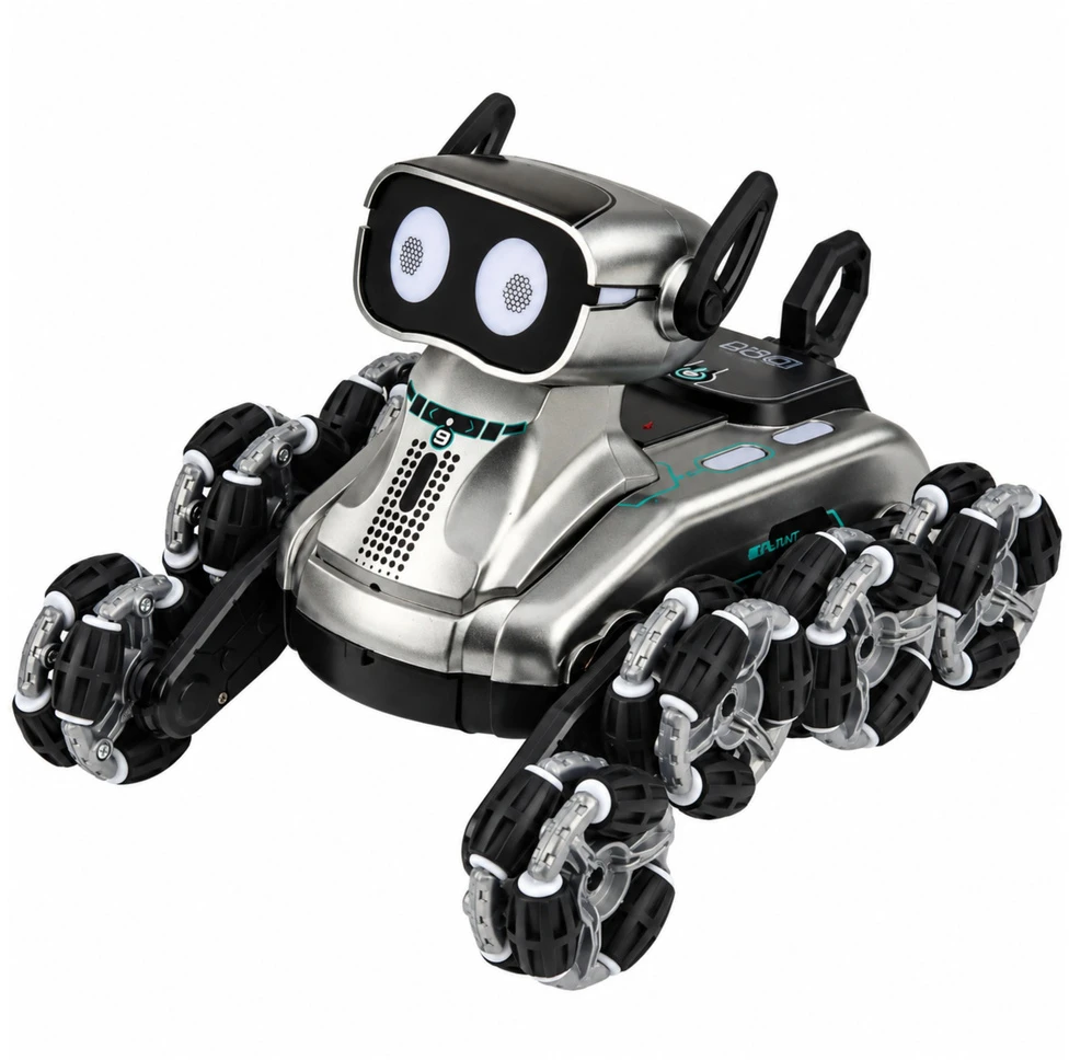Lean Toys Nuotoliniu būdu valdomas robotas šuo su 8 ratais ir šviesos bei garso efektais, sidabrinis, 22,5 × 12,5 × 16 cm