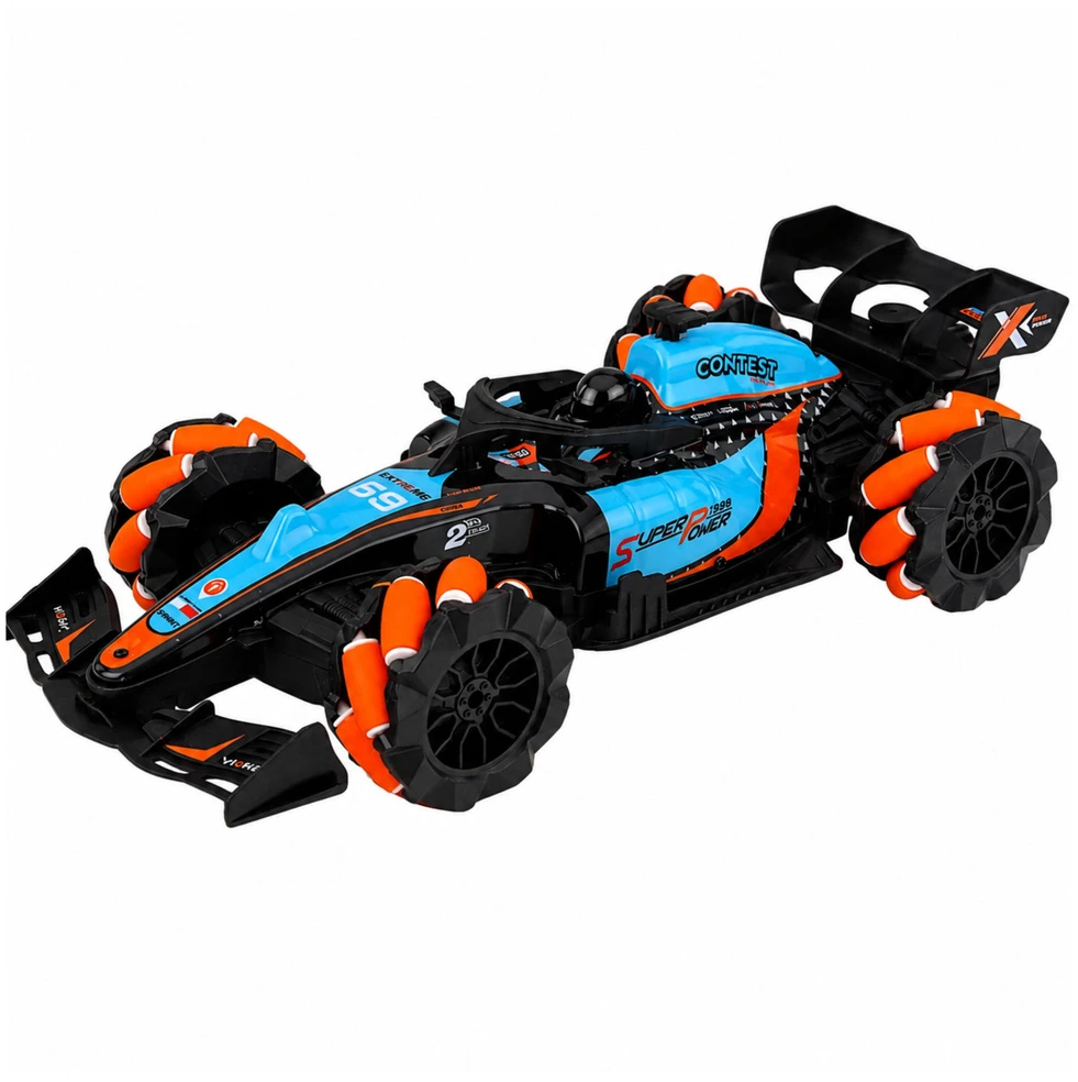 Lean Toys Nuotoliniu būdu valdomas sportinis automobilis su šviesos efektais, juodas su mėlynais ir oranžiniais elementais, 31 x 13,5 x 7,5 cm